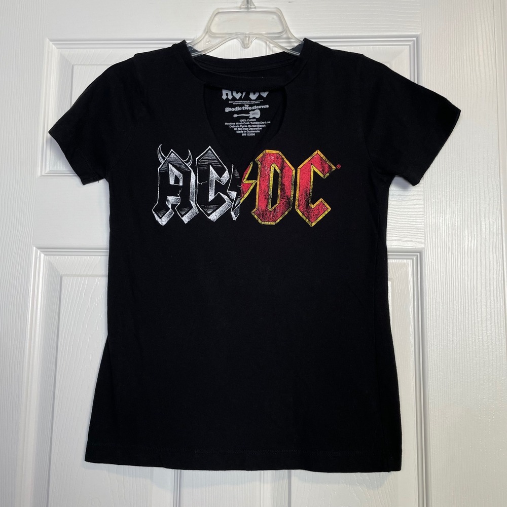 Goodie Two Sleeves AC/DC T-Shirt Women Small Black Cutout Neck Graphic Band Tee